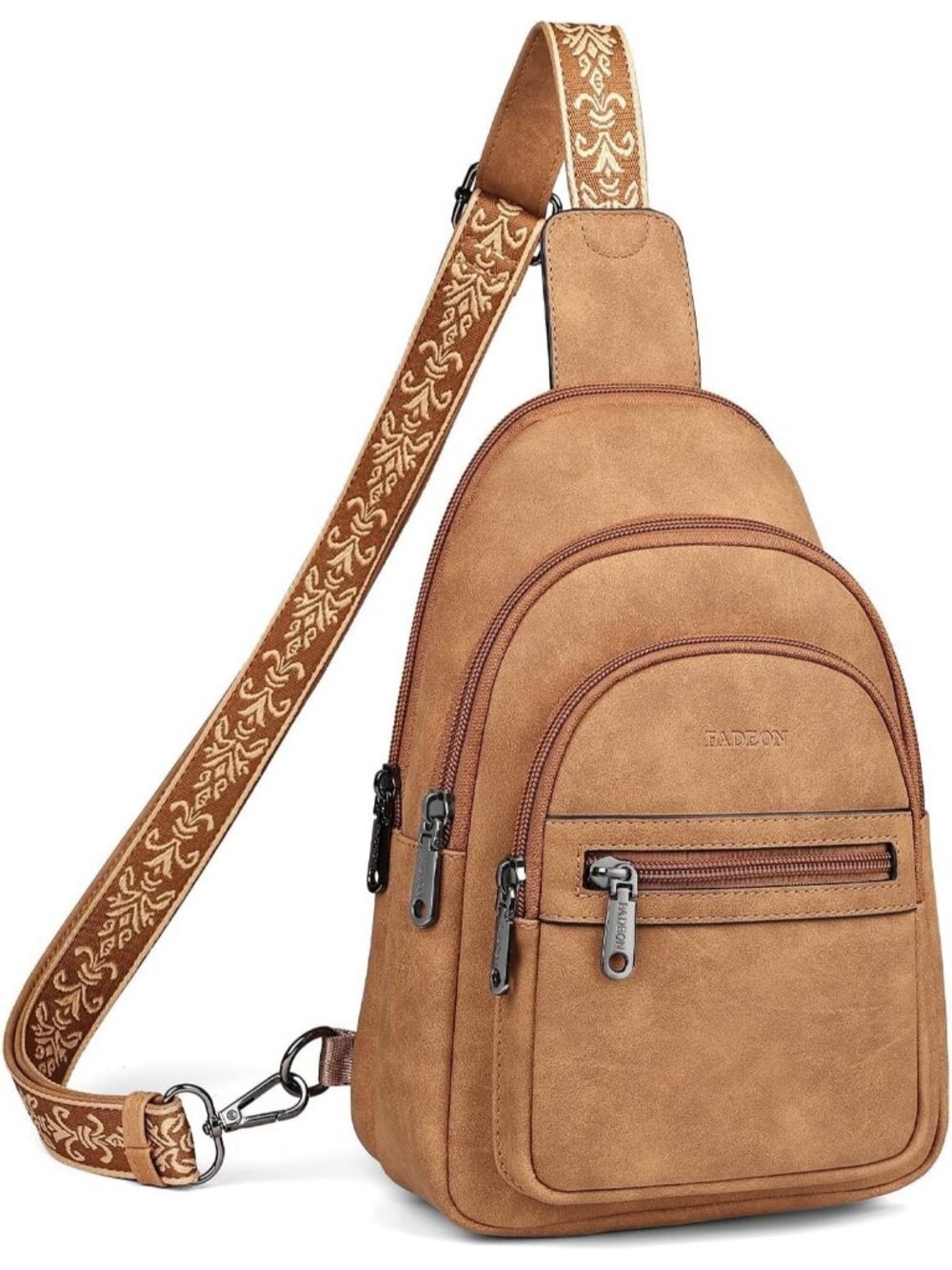 Women's Camel Brown Anti Theft Sling RFID Vegan Leather Purse Crossbody Bag